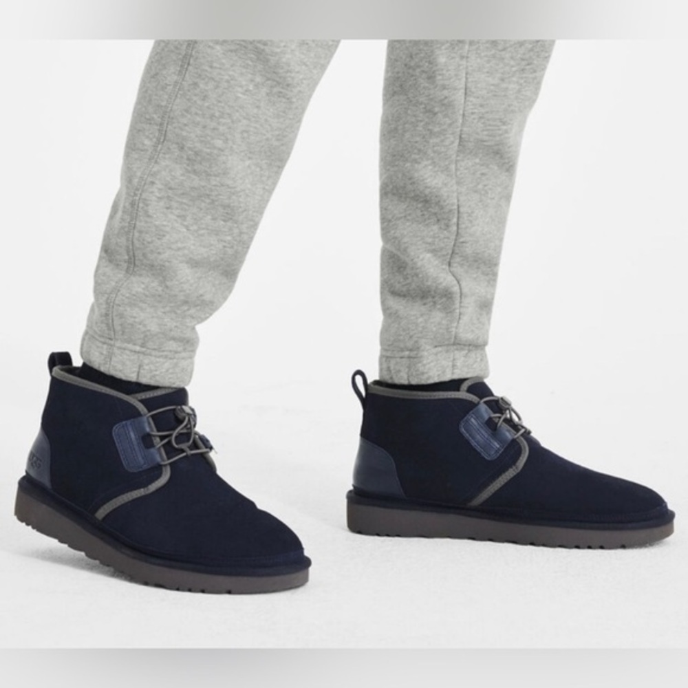 UGGs Men's Navy Suede Neumel Ghillie Chukka Wool Lined Leather‎ Ankle Boots #P11